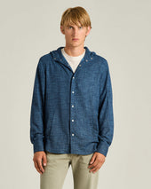 NATURAL FIBER BLEND HOODED BLUE OVERSHIRT