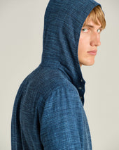 NATURAL FIBER BLEND HOODED BLUE OVERSHIRT