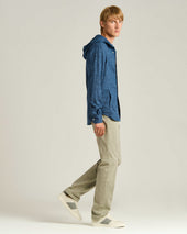 NATURAL FIBER BLEND HOODED BLUE OVERSHIRT