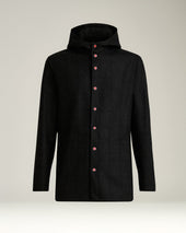 BLACK WOOL 'PETER' OVERSHIRT WITH HOOD