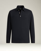 LONG-SLEEVE 'POSITANO' POLO IN NAVY COTTON JERSEY