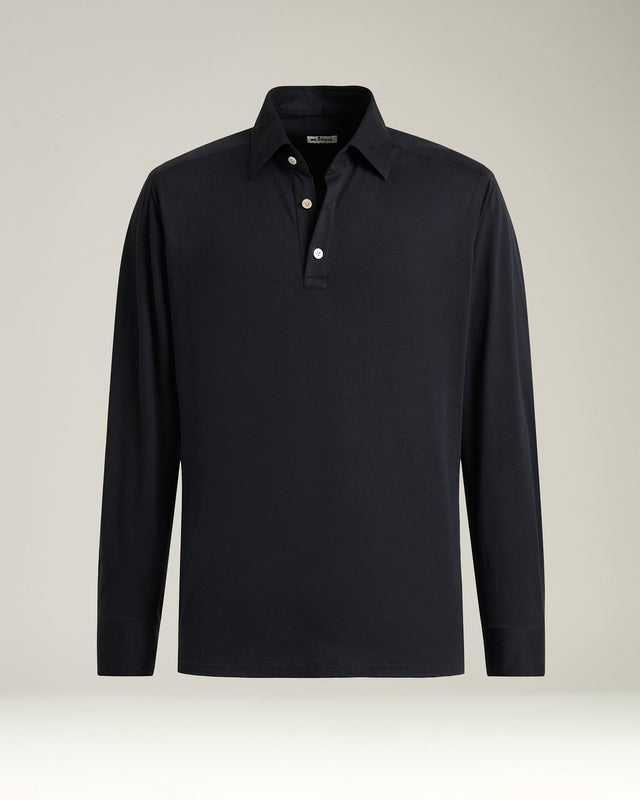 LONG-SLEEVE 'POSITANO' POLO IN NAVY COTTON JERSEY
