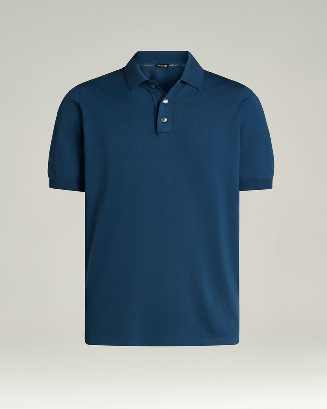 Pure Cotton Polo Shirt Avio With Mother Of Pearl Buttons