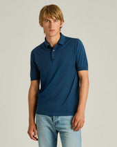 Pure Cotton Polo Shirt Avio With Mother Of Pearl Buttons