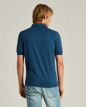 Pure Cotton Polo Shirt Avio With Mother Of Pearl Buttons