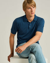 Pure Cotton Polo Shirt Avio With Mother Of Pearl Buttons