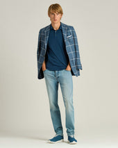 Pure Cotton Polo Shirt Avio With Mother Of Pearl Buttons