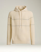WHITE RIBBED PURE CASHMERE HOODIE