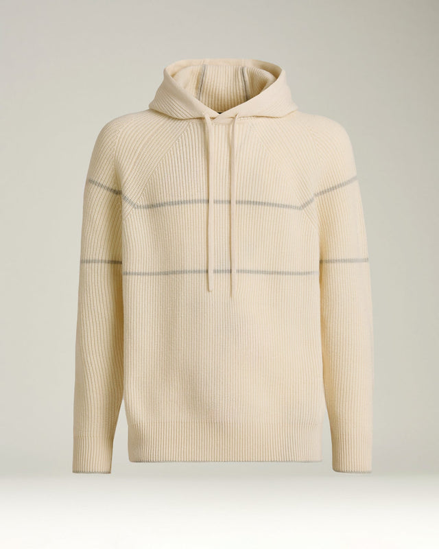 WHITE RIBBED PURE CASHMERE HOODIE