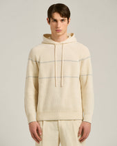 WHITE RIBBED PURE CASHMERE HOODIE