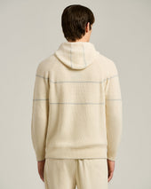 WHITE RIBBED PURE CASHMERE HOODIE
