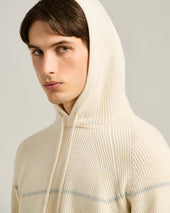 WHITE RIBBED PURE CASHMERE HOODIE