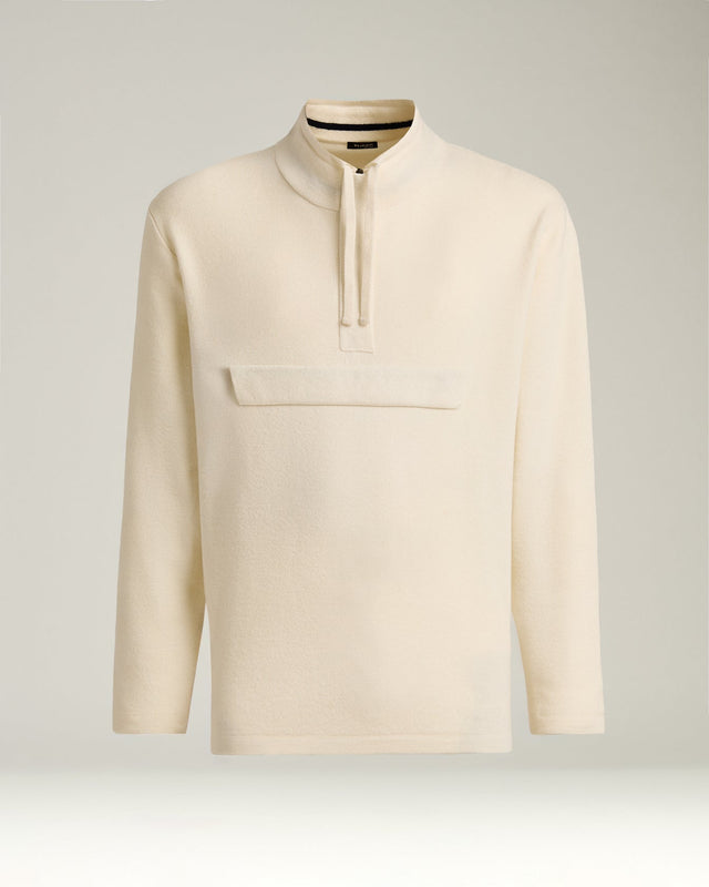 CREAM PURE CASHMERE MOCK-NECK SWEATSHIRT WITH FRONT POCKET