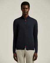 Men S Fine Wool Full Zip Cardigan In Midnight Blue