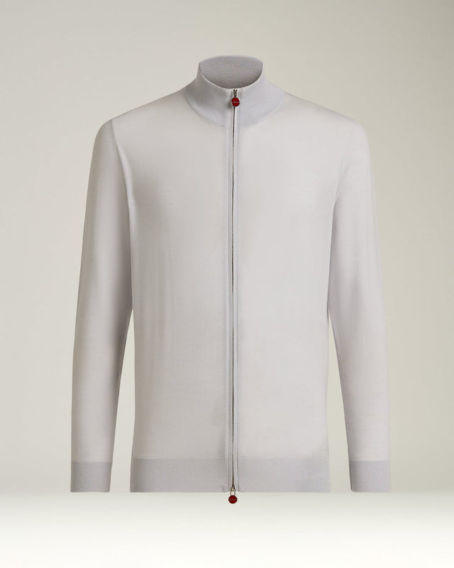 OPTICAL WHITE FULL-ZIP CASHMERE CARDIGAN