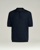 LIGHTWEIGHT KNIT SHORT SLEEVED POLO SHIRT BLUE NATURAL FIBER BLEND