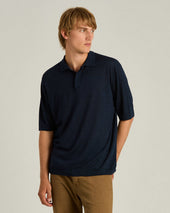 LIGHTWEIGHT KNIT SHORT SLEEVED POLO SHIRT BLUE NATURAL FIBER BLEND