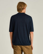 LIGHTWEIGHT KNIT SHORT SLEEVED POLO SHIRT BLUE NATURAL FIBER BLEND