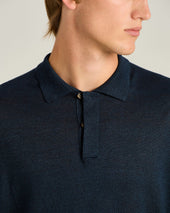 LIGHTWEIGHT KNIT SHORT SLEEVED POLO SHIRT BLUE NATURAL FIBER BLEND