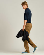 LIGHTWEIGHT KNIT SHORT SLEEVED POLO SHIRT BLUE NATURAL FIBER BLEND