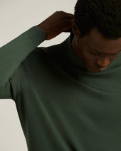 GREEN PINE “DIAMANTE BLU” WOOL MOCK-NECK SWEATER