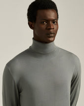 Iron Grey Blue Diamond Wool Turtleneck Sweater