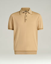 COTTON KNIT SHORT SLEEVED POLO SHIRT IN ROPE AND BRICK COLOUR