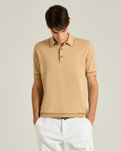 COTTON KNIT SHORT SLEEVED POLO SHIRT IN ROPE AND BRICK COLOUR