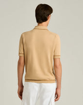 COTTON KNIT SHORT SLEEVED POLO SHIRT IN ROPE AND BRICK COLOUR