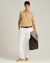 COTTON KNIT SHORT SLEEVED POLO SHIRT IN ROPE AND BRICK COLOUR