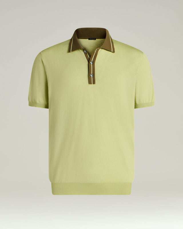 PURE COTTON POLO SHIRT WITH CONTRASTING COLLAR IN PISTACHIO AND MOSS GREEN