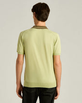 PURE COTTON POLO SHIRT WITH CONTRASTING COLLAR IN PISTACHIO AND MOSS GREEN