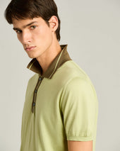 PURE COTTON POLO SHIRT WITH CONTRASTING COLLAR IN PISTACHIO AND MOSS GREEN