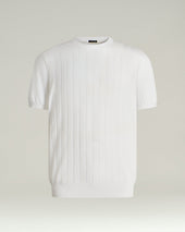 WHITE PURE COTTON SHORT-SLEEVED CREWNECK SWEATER