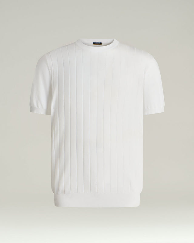 WHITE PURE COTTON SHORT-SLEEVED CREWNECK SWEATER