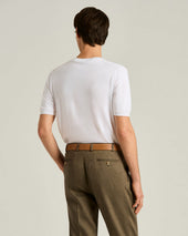 WHITE PURE COTTON SHORT-SLEEVED CREWNECK SWEATER