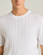 WHITE PURE COTTON SHORT-SLEEVED CREWNECK SWEATER