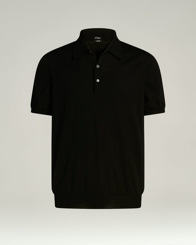 BLACK PURE COTTON SHORT-SLEEVED POLO SHIRT