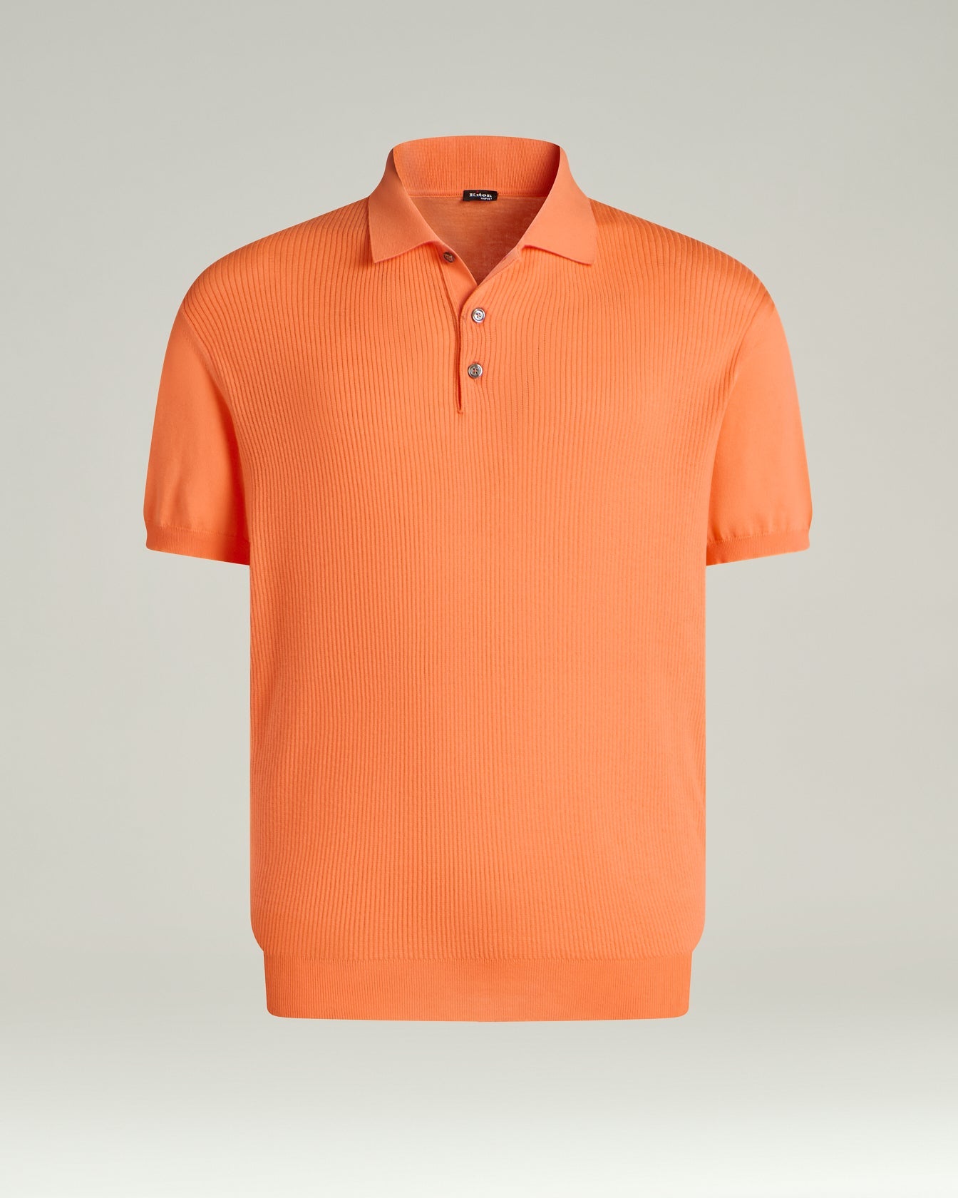 Peach Ribbed Cotton Polo Shirt With Mother Of Pearl Details