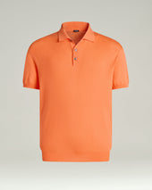 PEACH RIBBED COTTON POLO SHIRT WITH MOTHER OF PEARL DETAILS