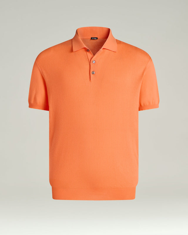 PEACH RIBBED COTTON POLO SHIRT WITH MOTHER OF PEARL DETAILS