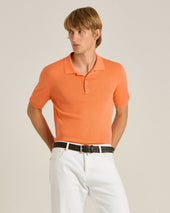 PEACH RIBBED COTTON POLO SHIRT WITH MOTHER OF PEARL DETAILS