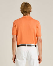 PEACH RIBBED COTTON POLO SHIRT WITH MOTHER OF PEARL DETAILS