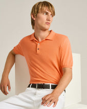 PEACH RIBBED COTTON POLO SHIRT WITH MOTHER OF PEARL DETAILS