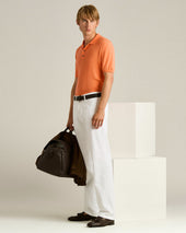 PEACH RIBBED COTTON POLO SHIRT WITH MOTHER OF PEARL DETAILS