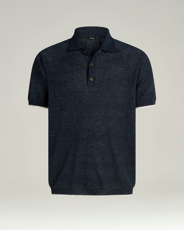 PURE LINEN SHORT-SLEEVED POLO SHIRT IN BLUE