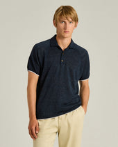 PURE LINEN SHORT-SLEEVED POLO SHIRT IN BLUE