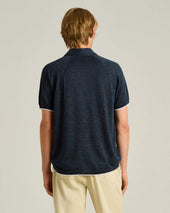 PURE LINEN SHORT-SLEEVED POLO SHIRT IN BLUE
