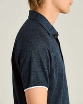 PURE LINEN SHORT-SLEEVED POLO SHIRT IN BLUE