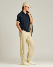 PURE LINEN SHORT-SLEEVED POLO SHIRT IN BLUE